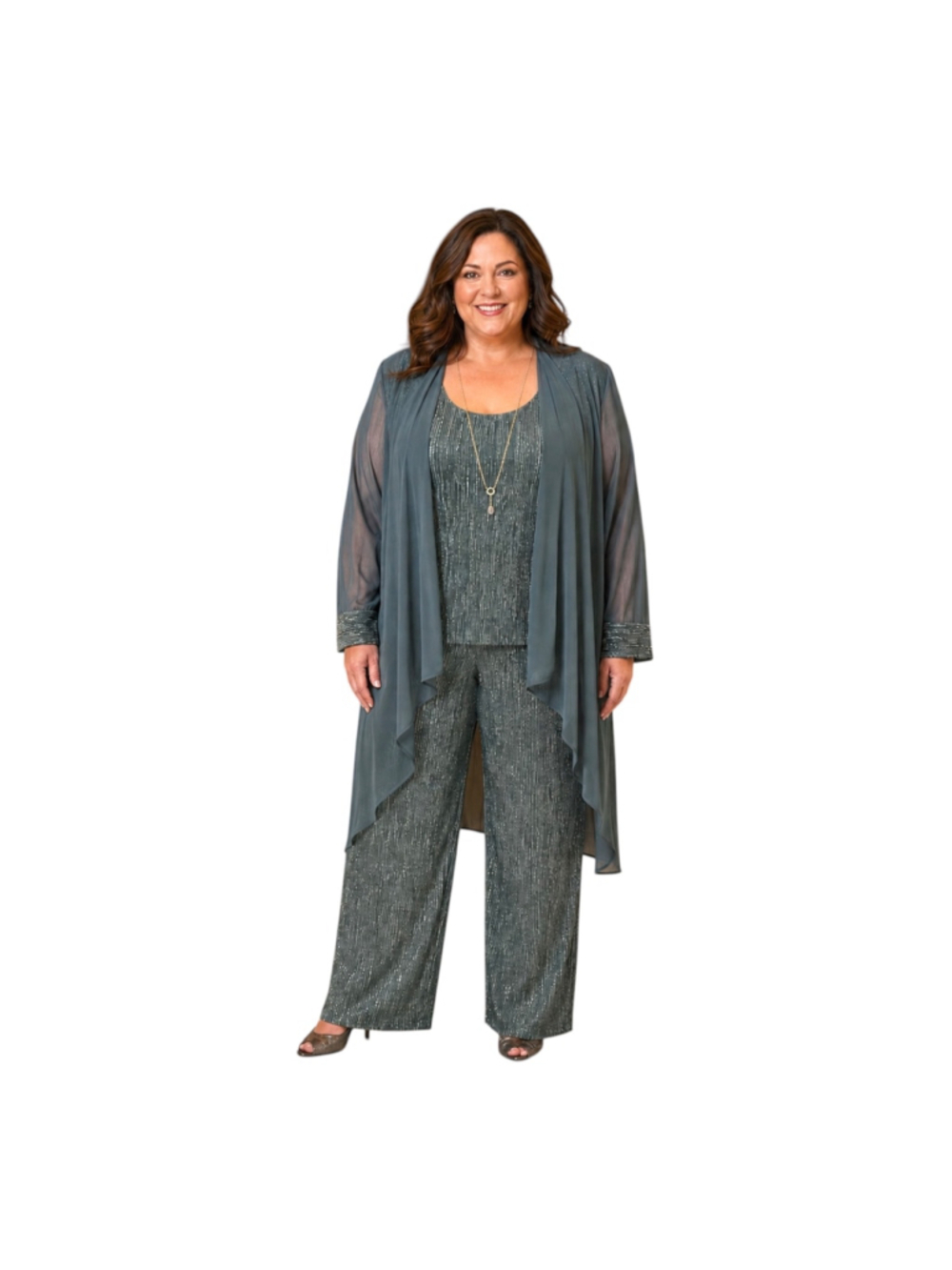 NWT R&M Richards Woman 3 Piece Metallic Pantsuit Spruce Size 22W